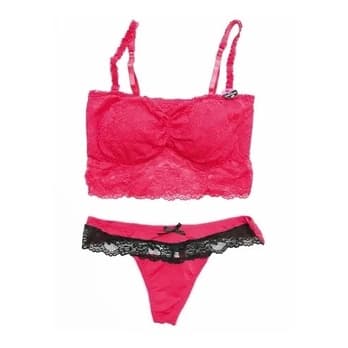 Conjunto Rendado com Bojoe  Calcinha Fio Denta luxo - PINK
