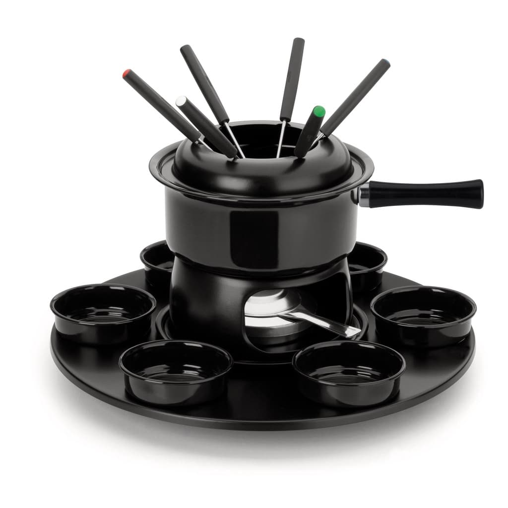 Aparelho De Fondue Carroussel 17 peças Esmaltada Com Base Giratória Kit Conjunto Serviço Mesa