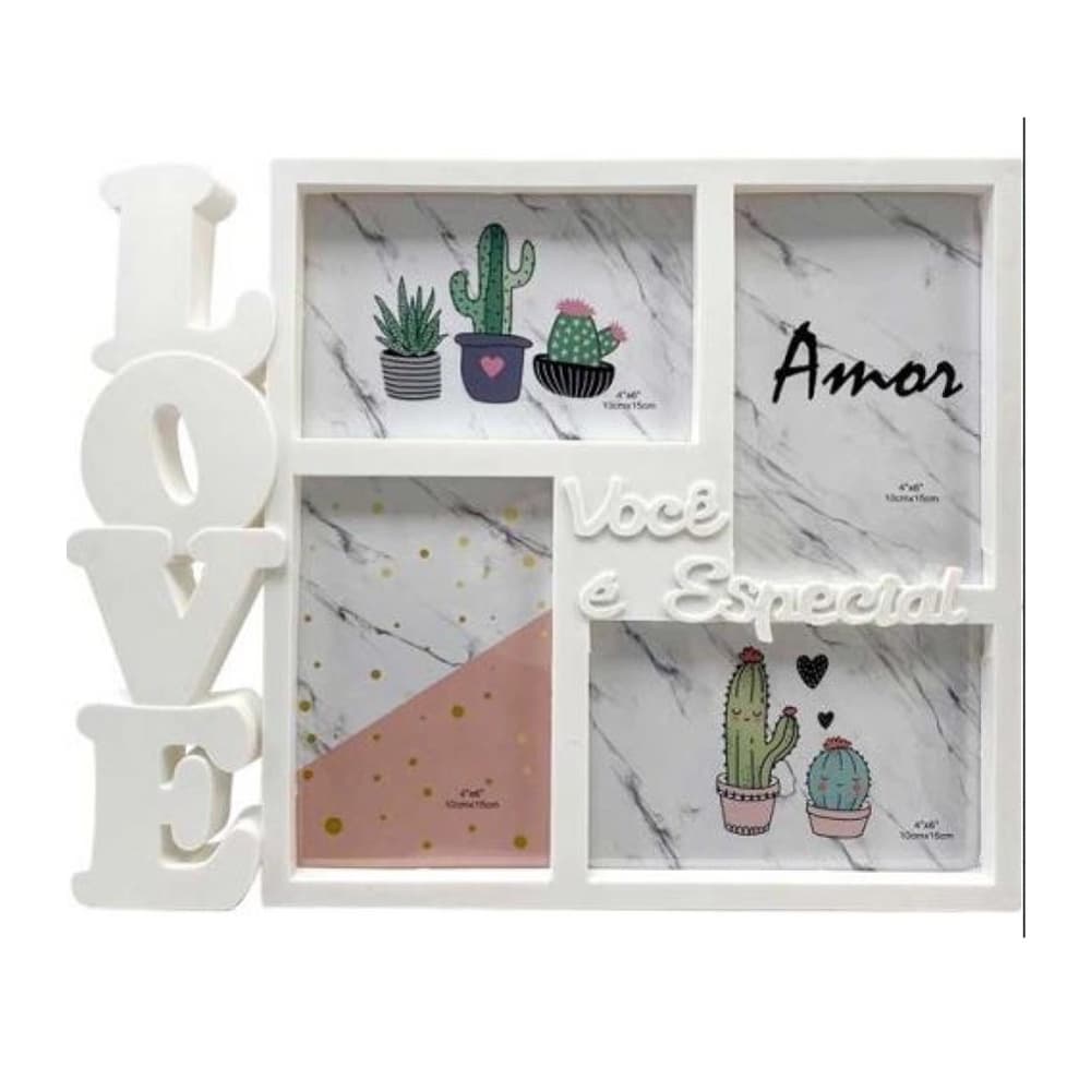 QUADRO EM PVC P/ 04 FOTOS - LOVE - BRANCO