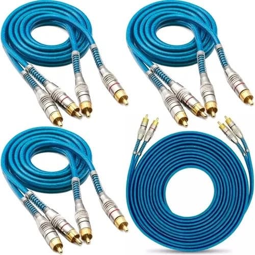 Kit 3 Cabos Rca 1 Metro + Cabo Rca 5 Metros Azul Techone Svart Blindado