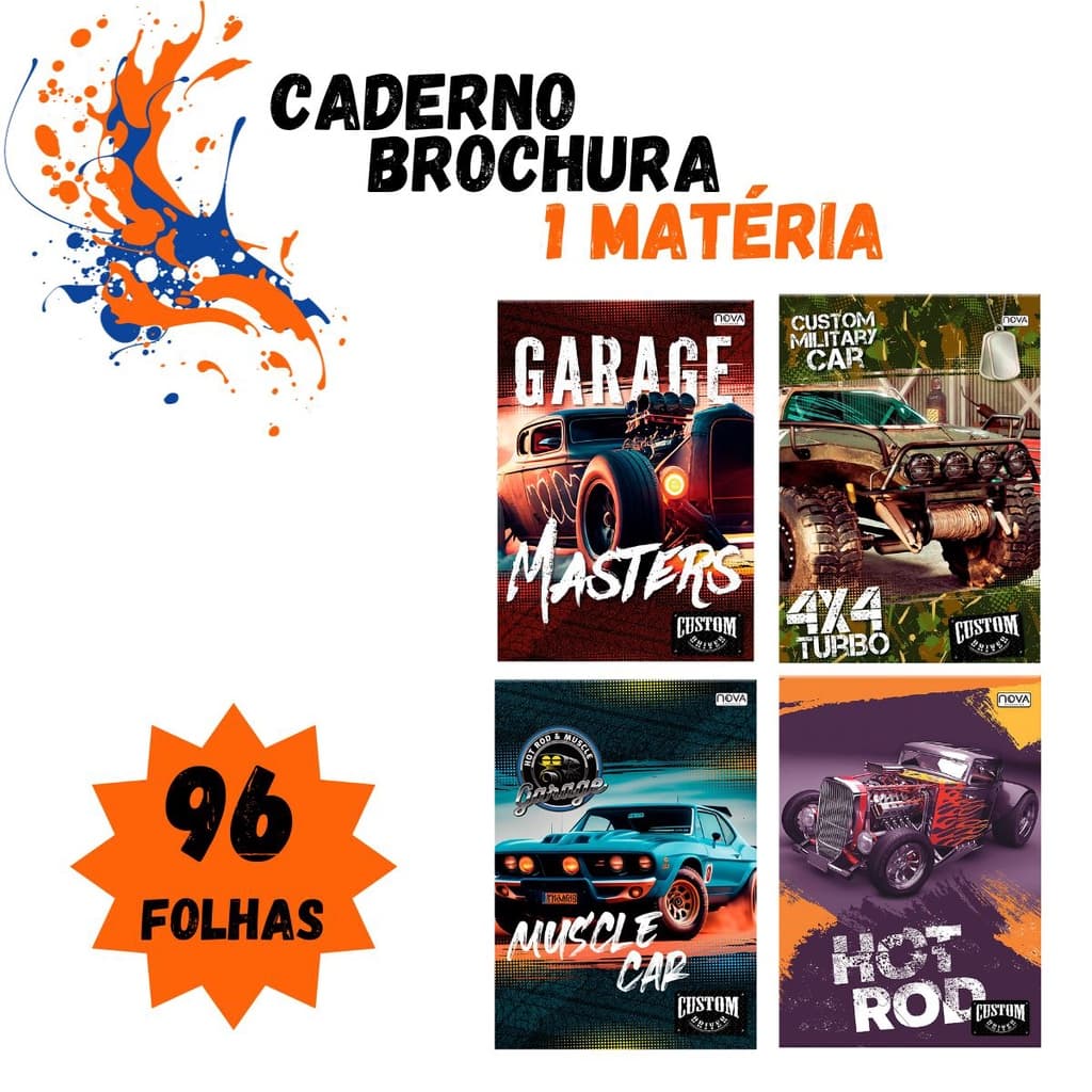 Caderno Brochura Grande 96 Folhas temas Masculinos Grande com pauta sem adesivos