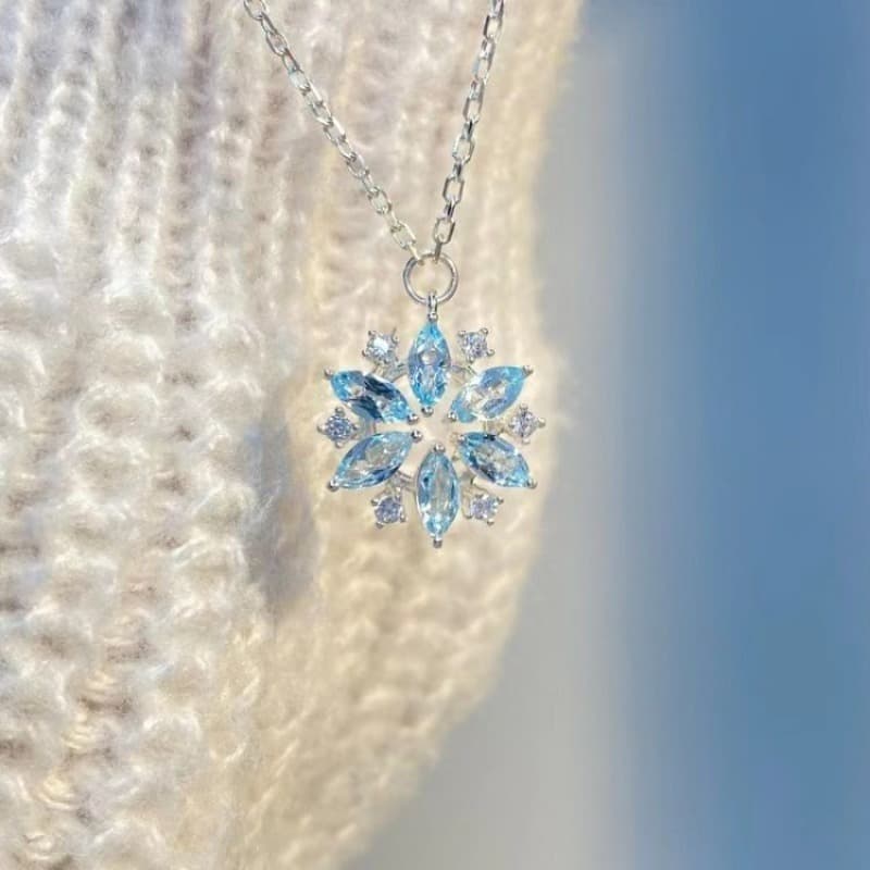 Novo Colar De Floco De Neve Azul Diamante Cintilante Para Mulheres Com Design De Luxo E Nicho Leve , Completo Presente