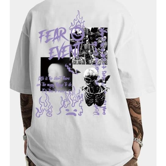 Camiseta Esqueleto Fear Streetwear Oversized Estilo de Rua Grande Estampada