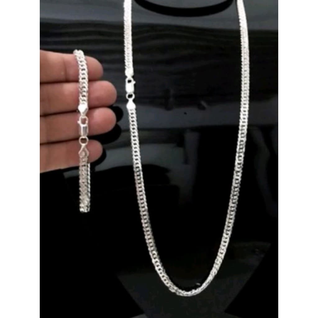 Corrente E Pulseira 4mm Banhado Prata 925 Masculina 60cm Top