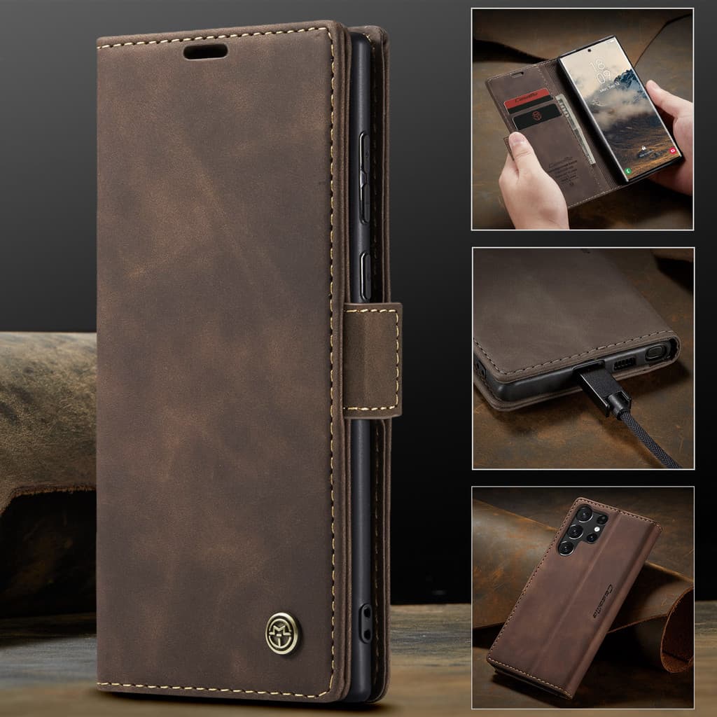 Para Samsung Galaxy S26 S25 S24 S23 S22 S21 Ultra Plus Edge S25 FE Fosco Couro Flip Capa Magnética Retro Carteira Caso