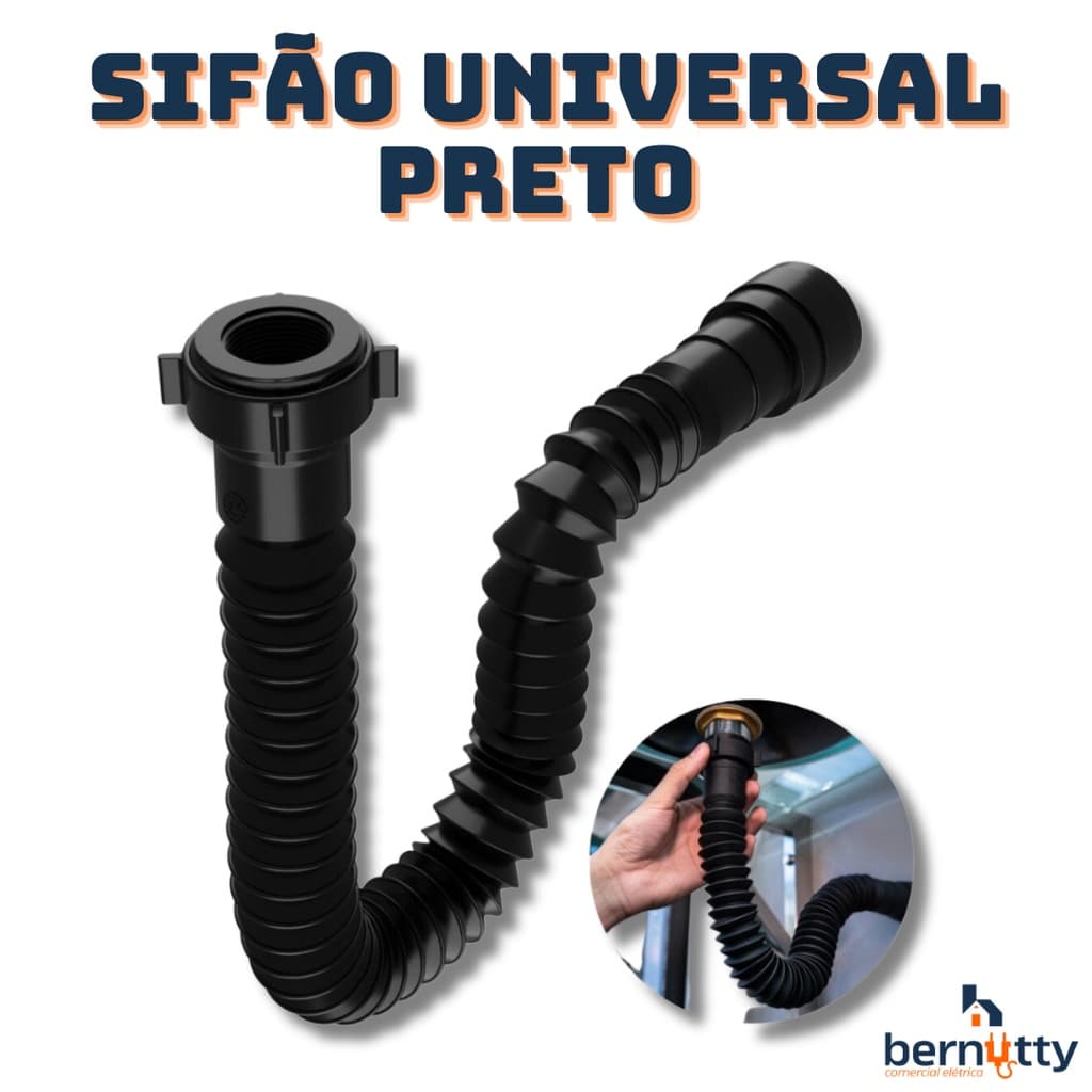 Sifão Sanfonado Extensivo Flexível Universal Black - Pia Cuba Banheiro Cozinha