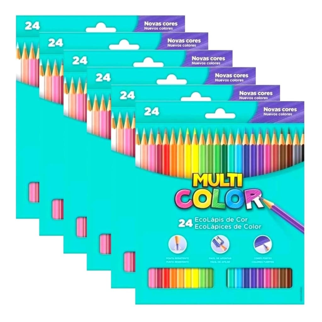 Kit 6 Caixas Lapis De Cor 24 Cores Multicolor Novas Cores