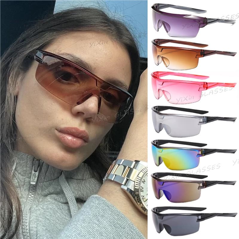 Óculos De Sol Femininos HD À Prova De Explosão Masculino Sem Moldura Lente De Uma Peça Bicicleta Motocicleta Homens Cond