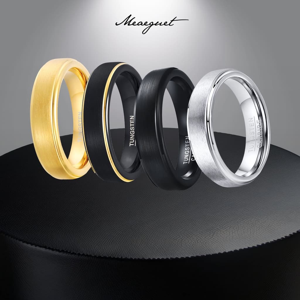 Anéis De Moda Meaeguet 5MM Para Homens , Casal De Tungstênio Com Escada Escovada Preta