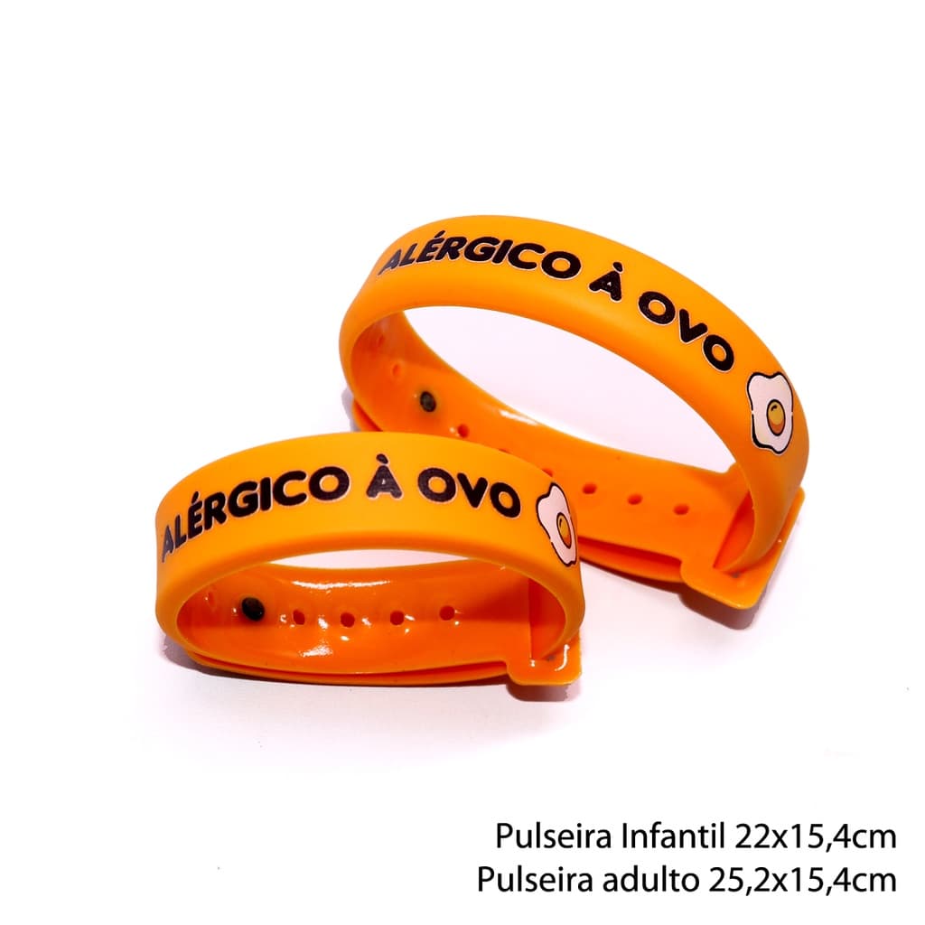 PULSEIRA BRACELETE DE IDENTIFICAÇÃO ALÉRGICO À OVO REGULAGEM PINO AJUSTAVEL NO PULSO CONFORTÁVEL