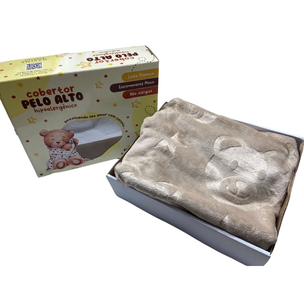 Cobertor Manta Antialérgica Bebê PREMIUM Ursinho Bege