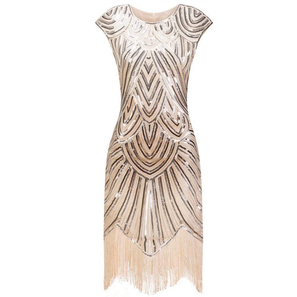 Vintage 1920s flapper grande gatsby vestido o pescoço cap franja lantejoulas manga festa vestido midi vestidos Verano