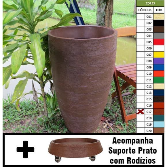 Kit Vaso Planta + Prato Rodízio 80x50 Oval Moderno Polietileno