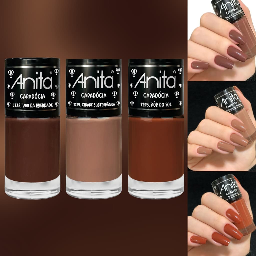 Kit 3 Esmaltes Anita Capadócia Esmalte Atacado Lançamento Cores Nude Marrom