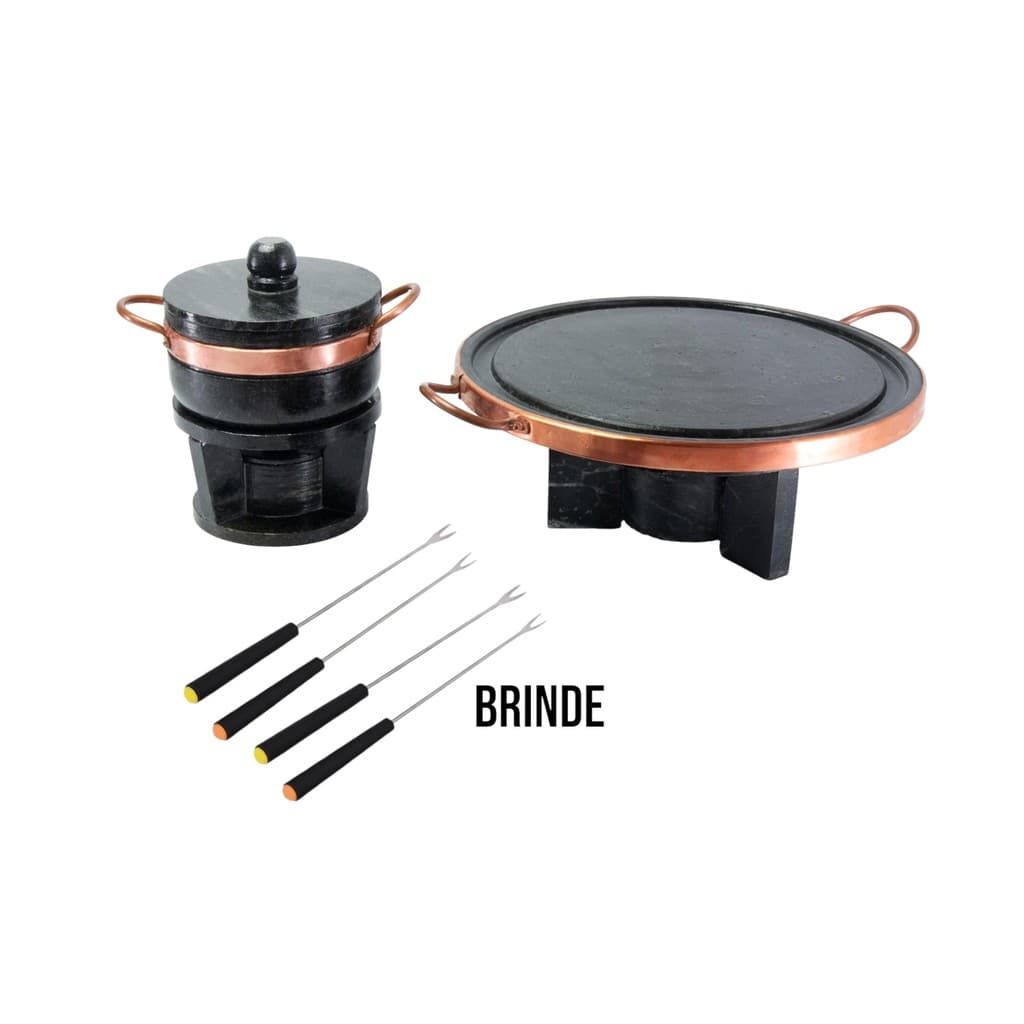 FONDUE DE PEDRA SABAO  1 CHAPA 32 CM + 1 PANELA DE 500 + BRINDE