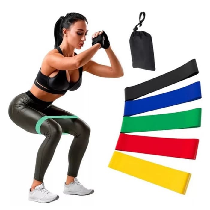 Kit 5 Faixas Elástica Treino Academia Reabilitação Yoga Band
