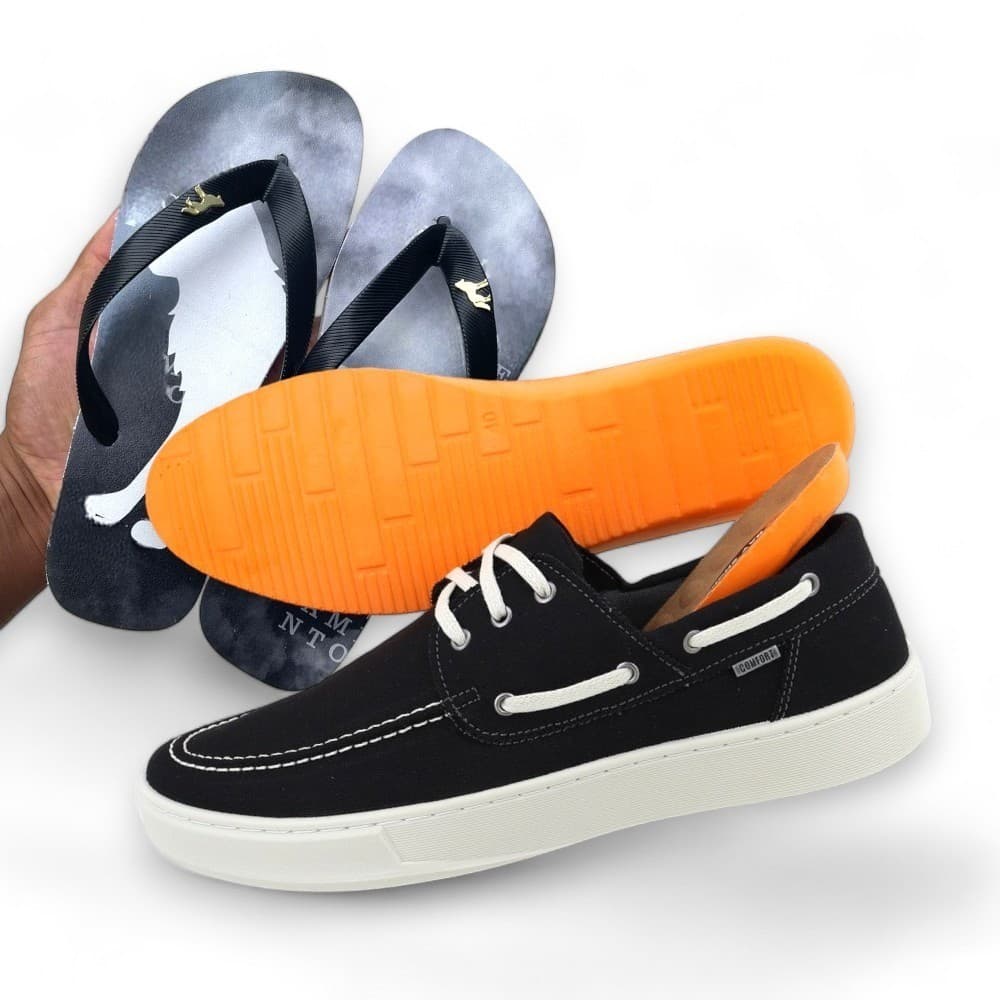 Mocassim Masculino De Lona de Ótima Qualidade Solado Macio Com Palmilha de Gel + Chinelo Masculino