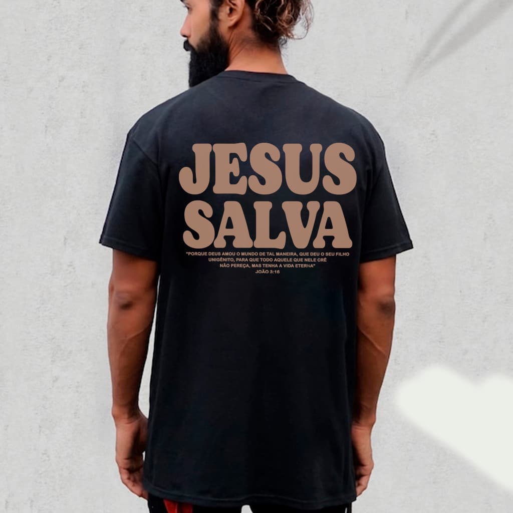 Camiseta Unissex Algodão Gospel Cristã Jesus Salva Blusa 100% Açgodão Malha 30.1