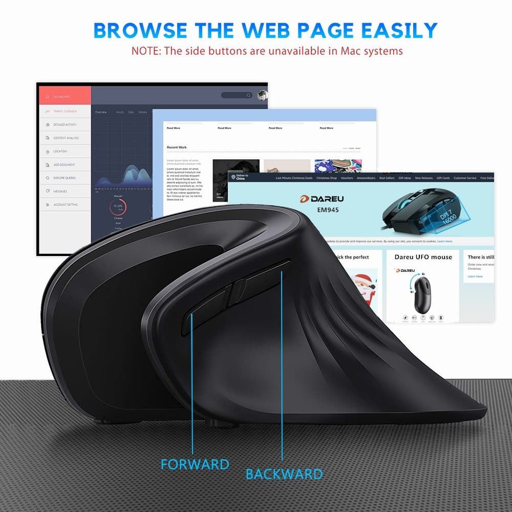 Mouse Sem Fio Silencioso Mão Direita 2.4 Ghz Ergonômico Óptico Vertical 3200 DPI 6 Botões Mudo Para Jogos Laptop Computa