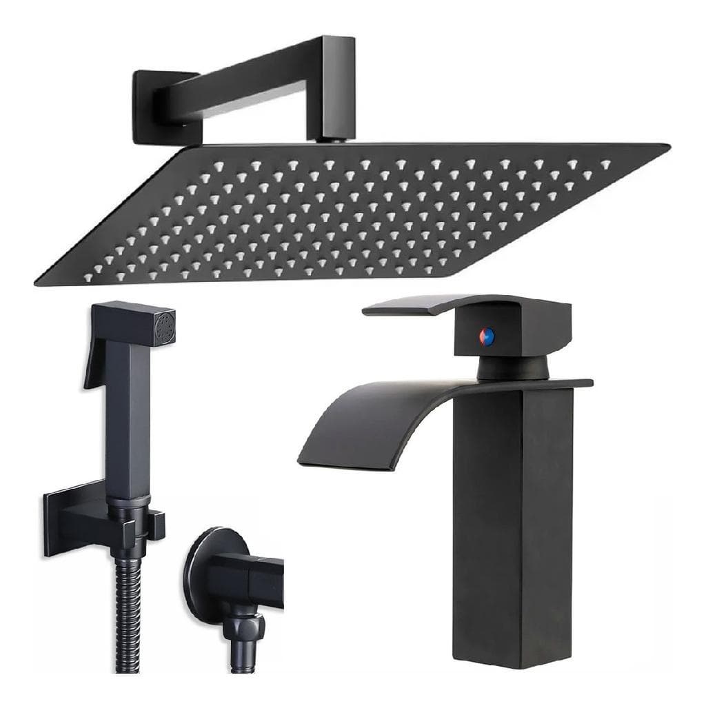Torneira Cascata Banheiro Ducha 30x30 E Ducha Higiênica Luxo Preto