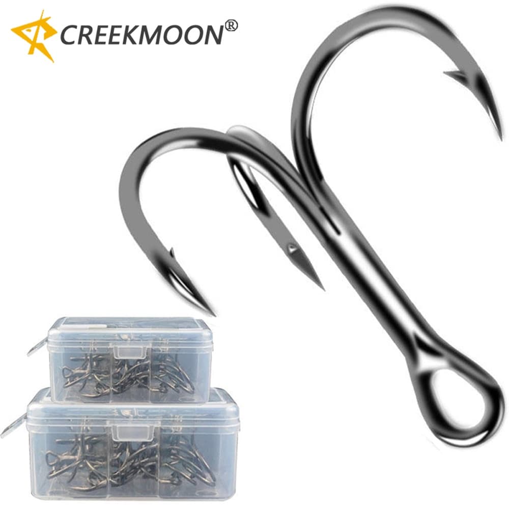 50pcs/box Sharp Fishing Treble Hook Forte Anzóis Farpados De Manivela Para Mosca De Pesca Marinha De Carpa Lure 2-14#