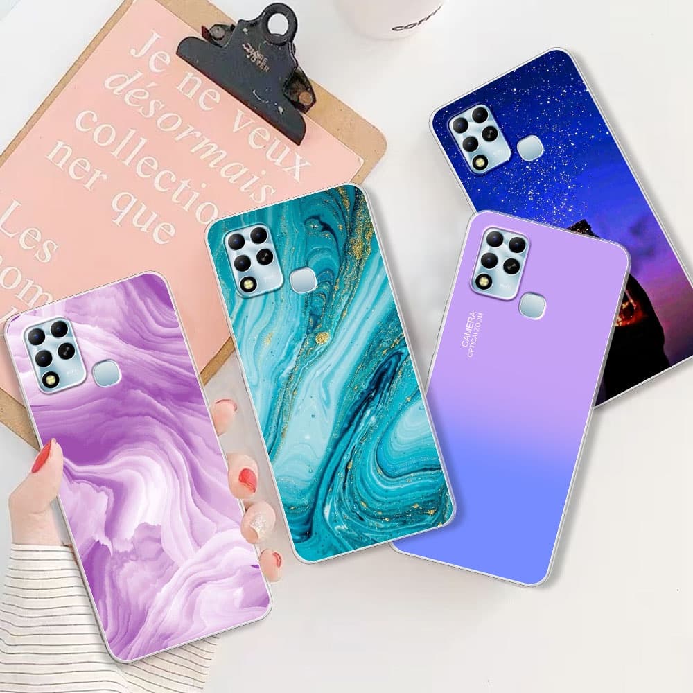 Para Infinix Hot 11 X689F G37 Estojos 2022 Tampa Traseira Do Telefone Silicone Soft Transparent TPU Flower Marble Bumper Shell