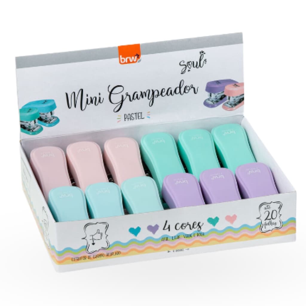GRAMPEADOR PLÁSTICO MINI PARA 20FLS - BRW - TOM PASTEL