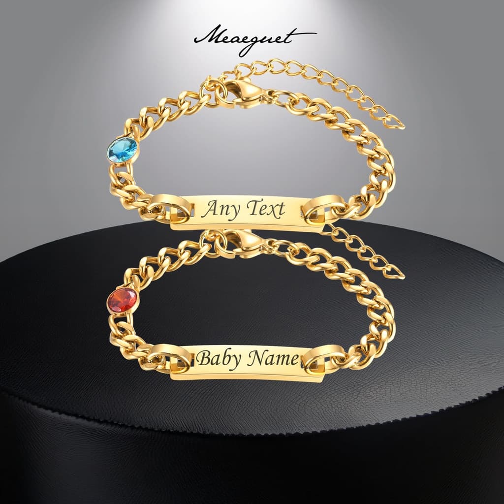 Meaeguet Pulseira Personalizada Com Nome De Bebê Gravado Inoxidável Para Pedra De Nascimento