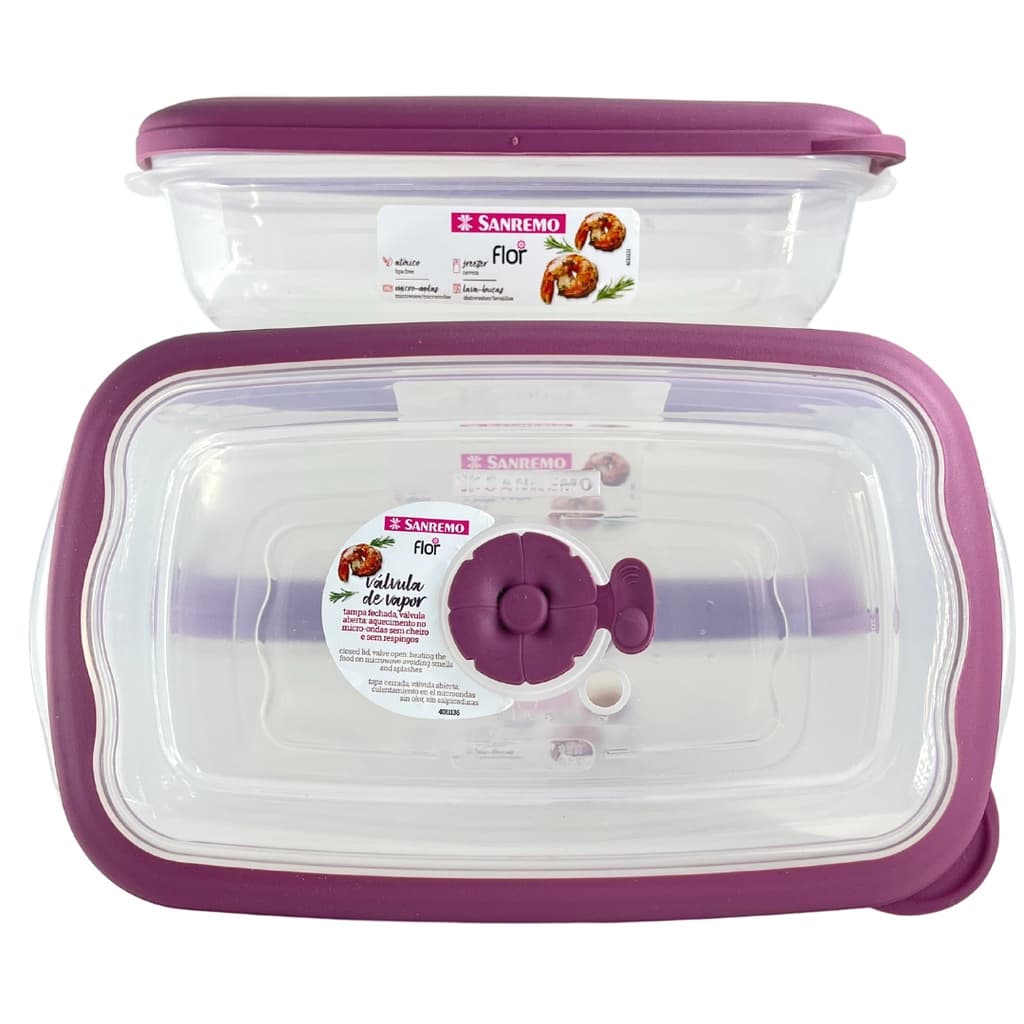Conjunto 3 Potes Linha Flor 1,26L Com Válvula para Micro Ondas Sanremo