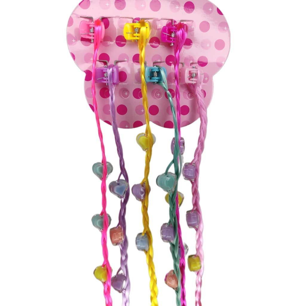 Kit De Seis Mechas Tranças Presilhas De Fixar Cabelo Metalizadas Piranha Aplique Infantil Coloridas com Brilho Sintética