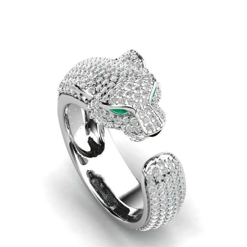 Moda leopardo cabeça cheio de diamante anel masculino feminino aberto criativo único anel