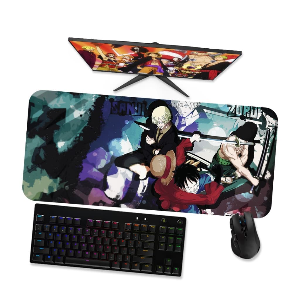 Mouse Pad Gamer Grande  One Piece  Luffy Sandy e Zoro 2  90x40 80x40 60x40 70x30 45x40