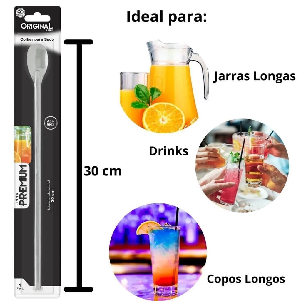 Colher Comprida Inox Bailarina Mexer Suco Bebida Jarra Longa Premium 30cm