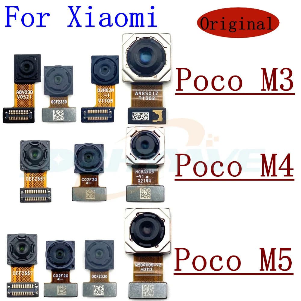 Câmera frontal traseira original para Poco M3 M4 M5 Frontal Selfie Enfrentando Main Back Wide Camera Module Flex Cable