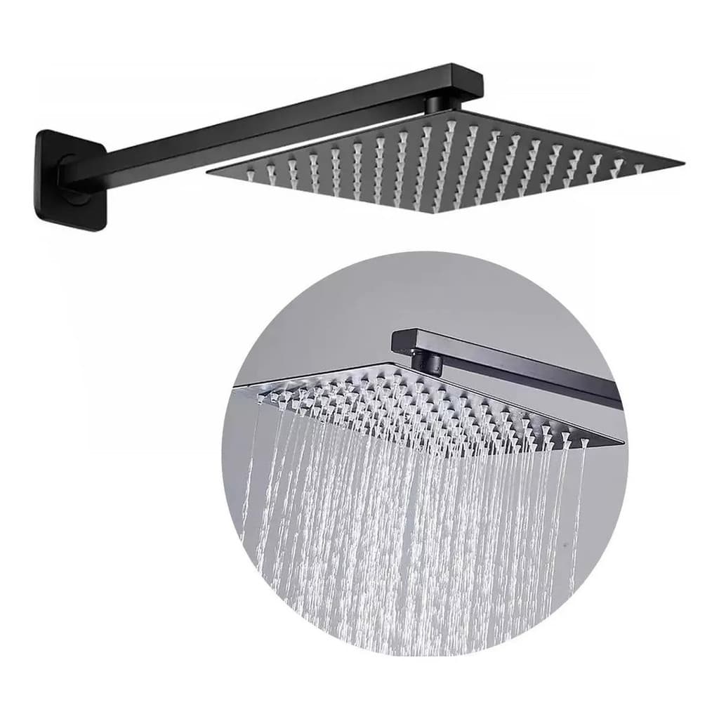 Ducha Quadrada Preta Creatore Metais Inox Slim Design Moderno Banheiro Elegante Área Externa 20x20