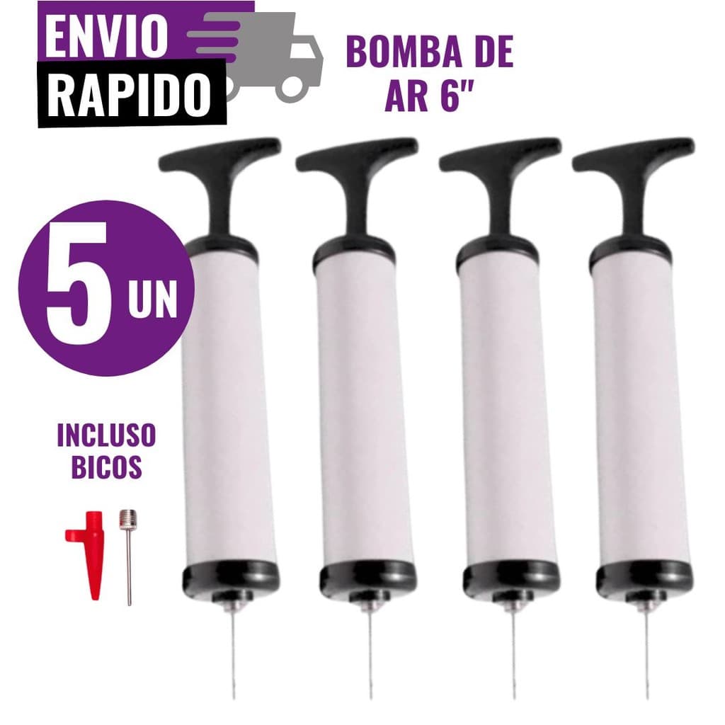 Kit 5 Bomba de Ar Manual 6 Para Encher Bola Inflável Piscina Futebol Vôlei Basquete Boia Kit com Bicos