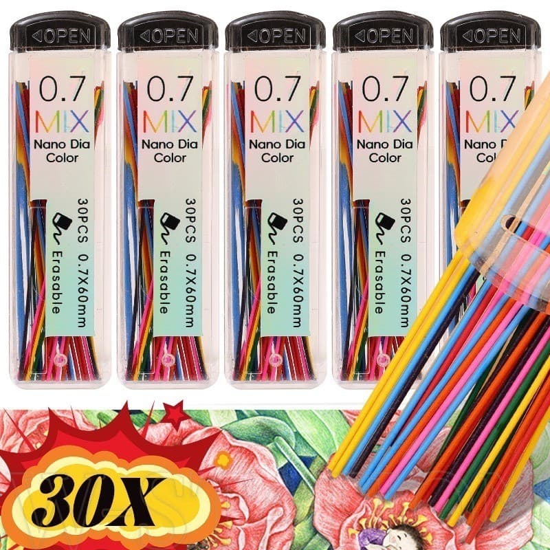 30 Unidades De Cabos De Substituição De Lápis Coloridos-Suprimentos De Papelaria Para Estudantes-Recargas Automáticas De