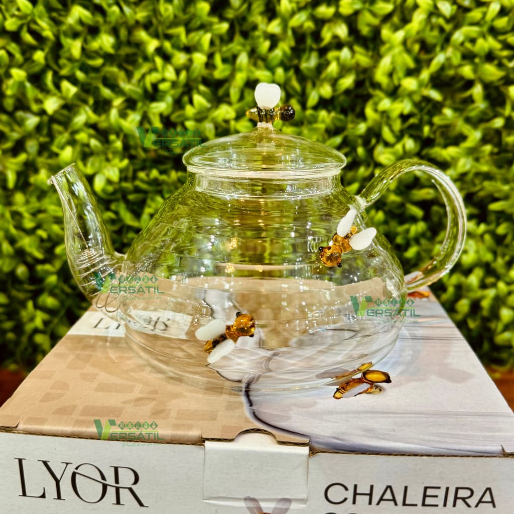 Chaleira Bule com Filtro Lyor 650ml em Vidro Borossilicato Requintada Luxo Abelha Abelhinha Lovely Bee Mesa Posta Decora