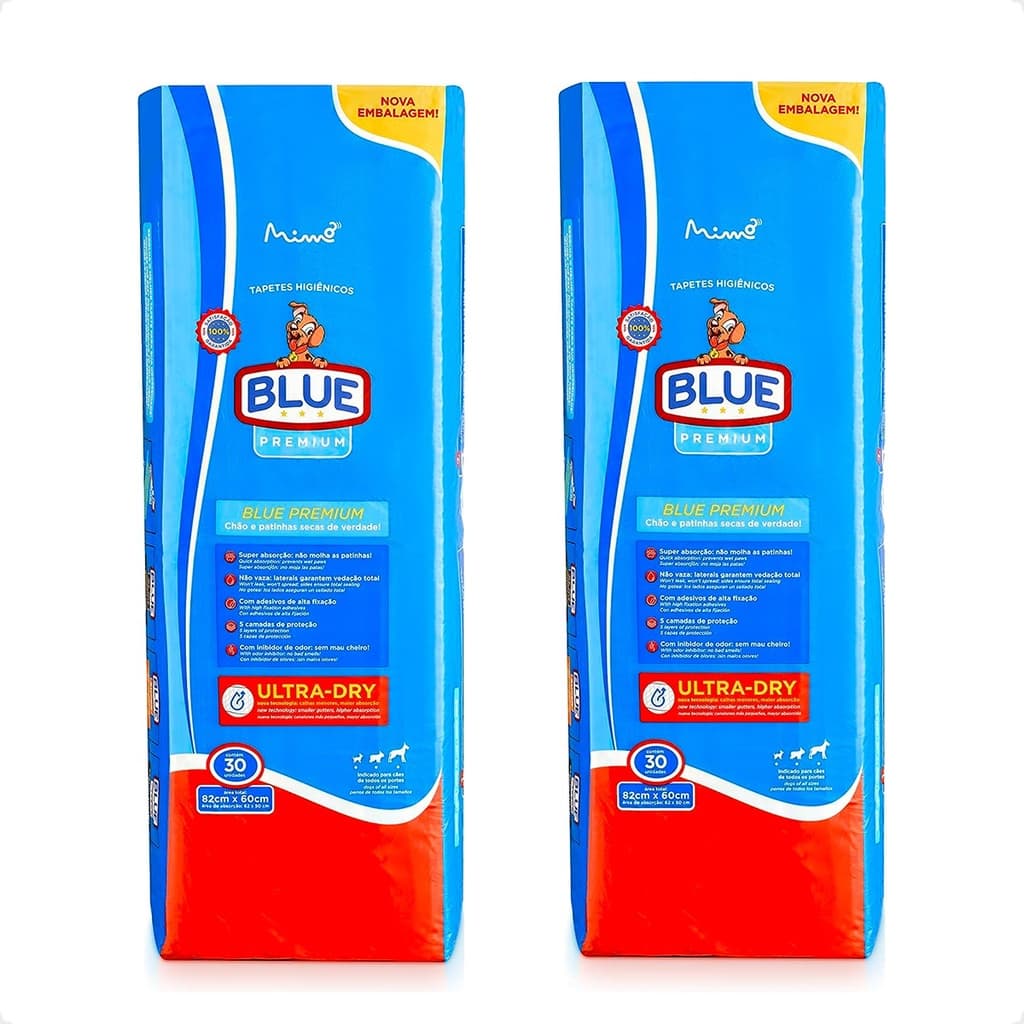 Kit 2 Tapete Higiênico Blue Premium 82x60 cm - 30 Unidades