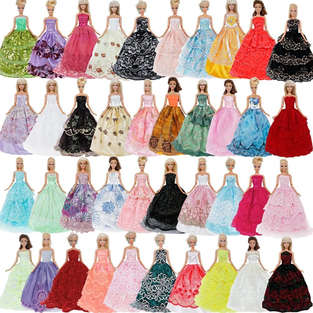 Kit com 3, 5 ou 10 Vestidos Longos De Princesa / Festa para Bonecas Tecidos Cetim Glitter Brilho Luxo Luxuoso Fabricação Própria - Sheilinha Confecção