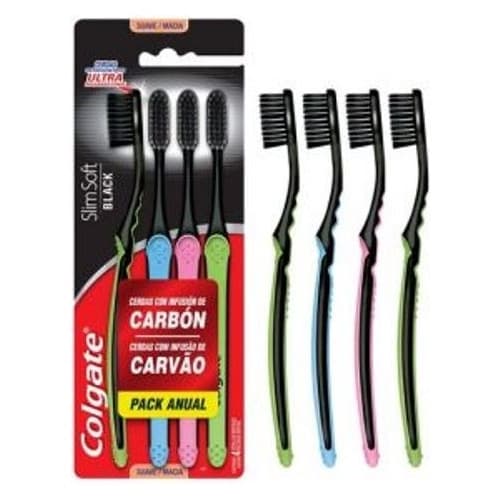 ESCOVA DENTAL COLGATE SLIM SOFT CARVÃO C/4 UNIDADE MACIA