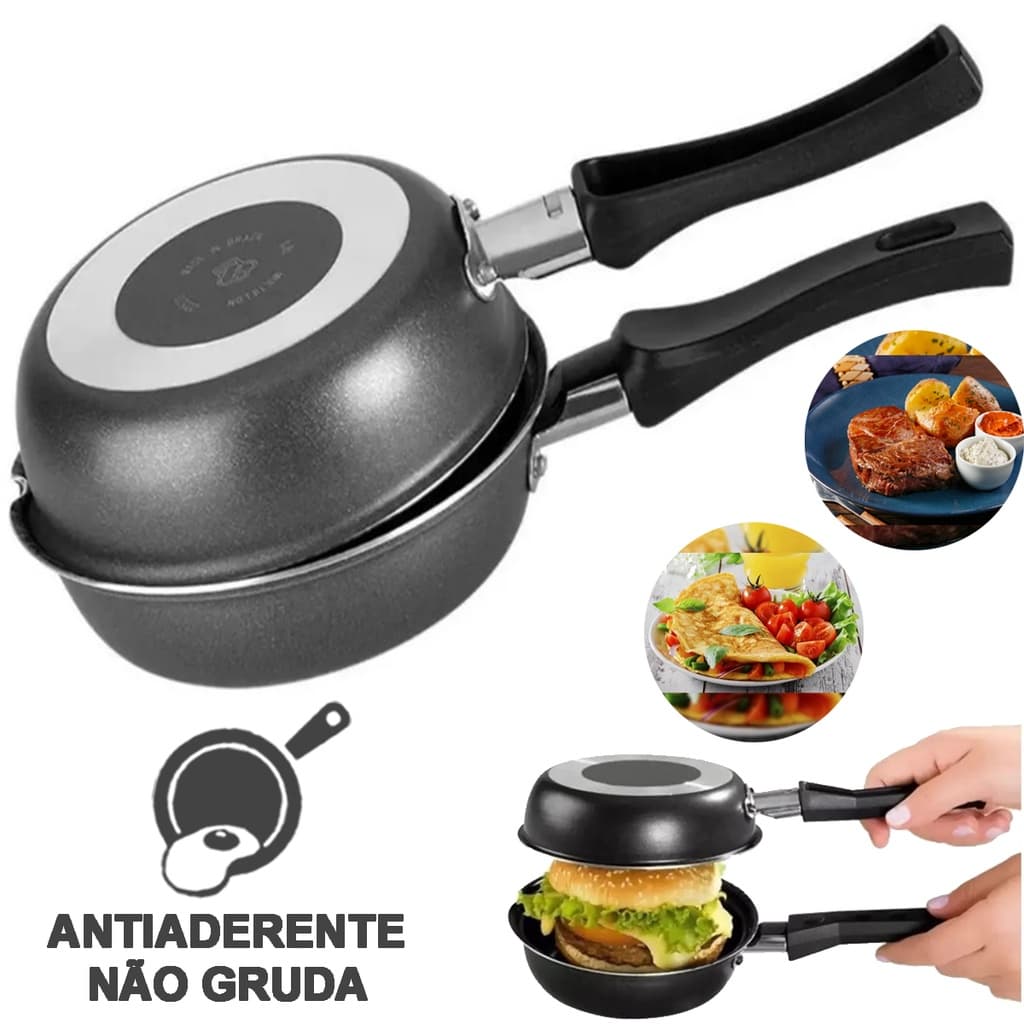 Frigideira Dupla Antiadarente de Alumínio 14cm Hamburguer e Omeleteira Gourmet Multiflon