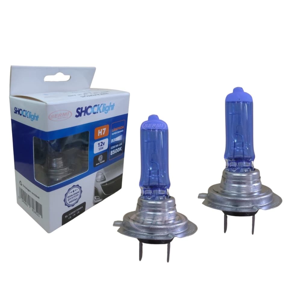 Kit Jogo H7 Lâmpada Super Branca 55w 12v Shock Light para Farol Carro Fiat Gm Chevrolet Volkswagen Ford Citroen Peugeot
