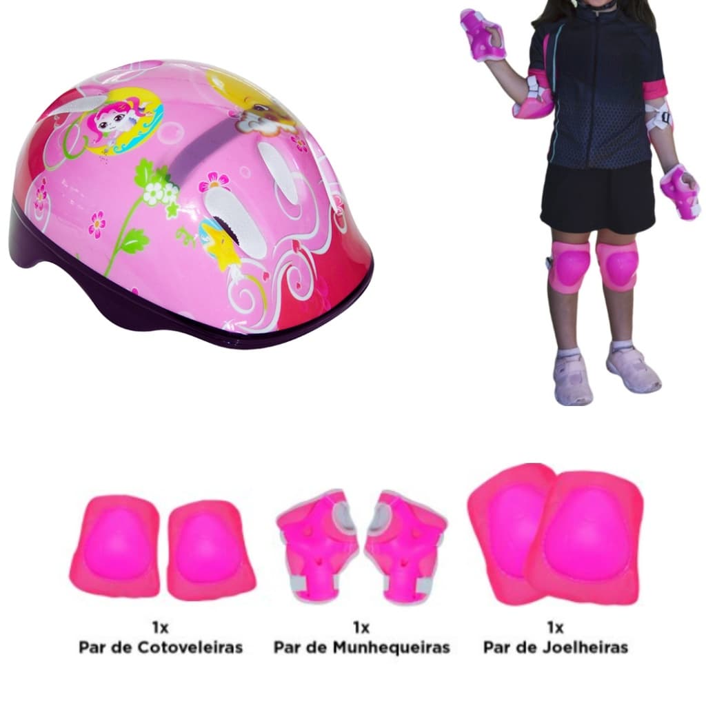 Kit de Proteção Infantil Capacete, Cotoveleira e Joelheira para Ciclismo e Patinação Aventure-se com Segurança Capacete Infantil Bicicleta  Manobras com Capacete Proteção Aprendizado em um Só Produto Protetor de Cabeça Capacete p/ Seu Pequeno Aventureiro