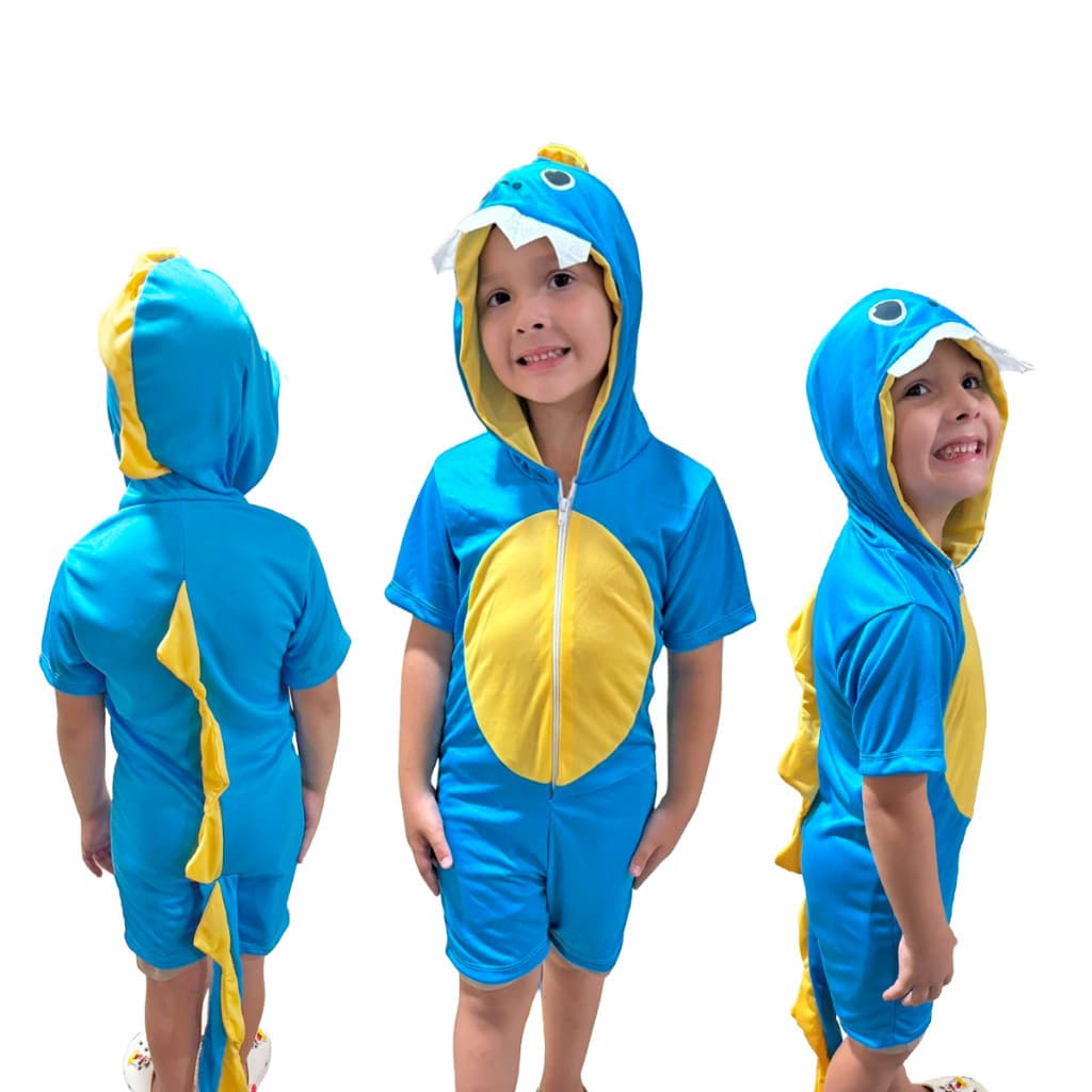 Fantasia Dinossauro Infantil Menino Luxo Curto Azul Kigurumi Dinossauro Pijama