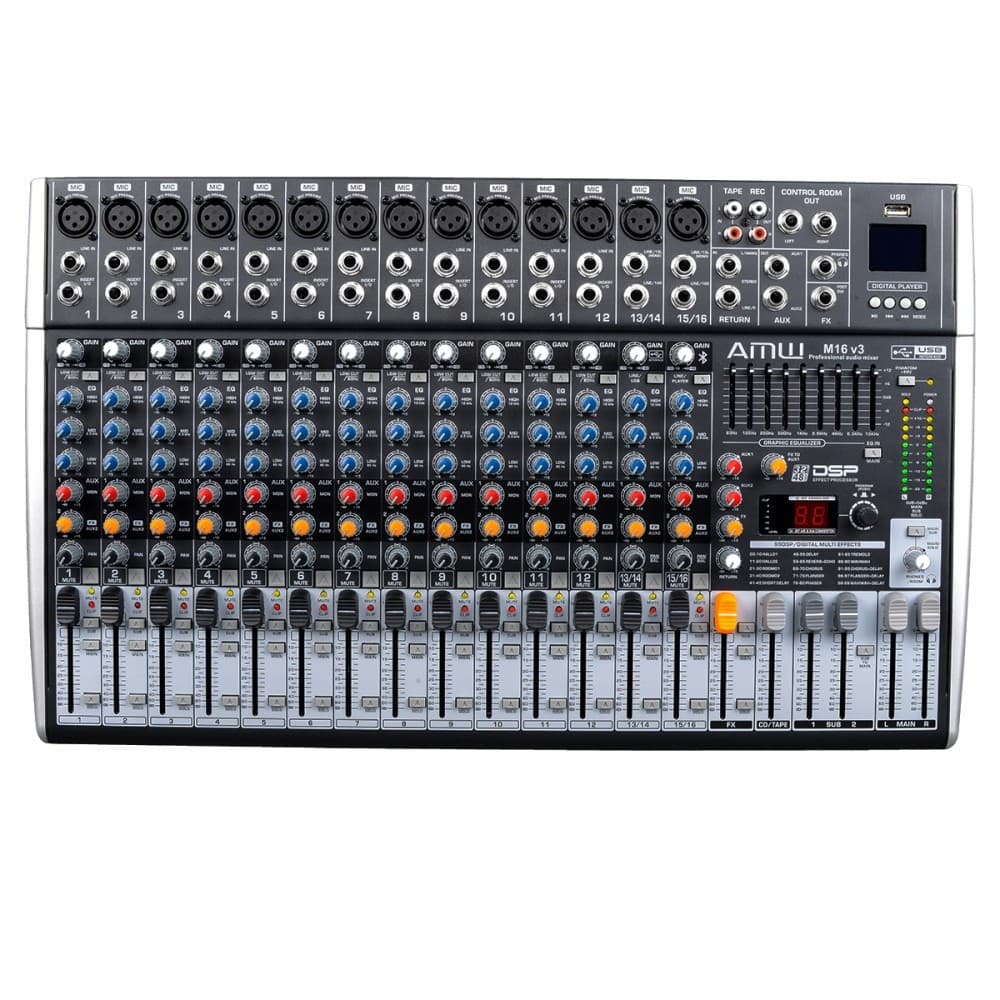 AMW M16 Fx v3 Mesa de Som 16 Canais com EFX Player Sub Out e Interface !