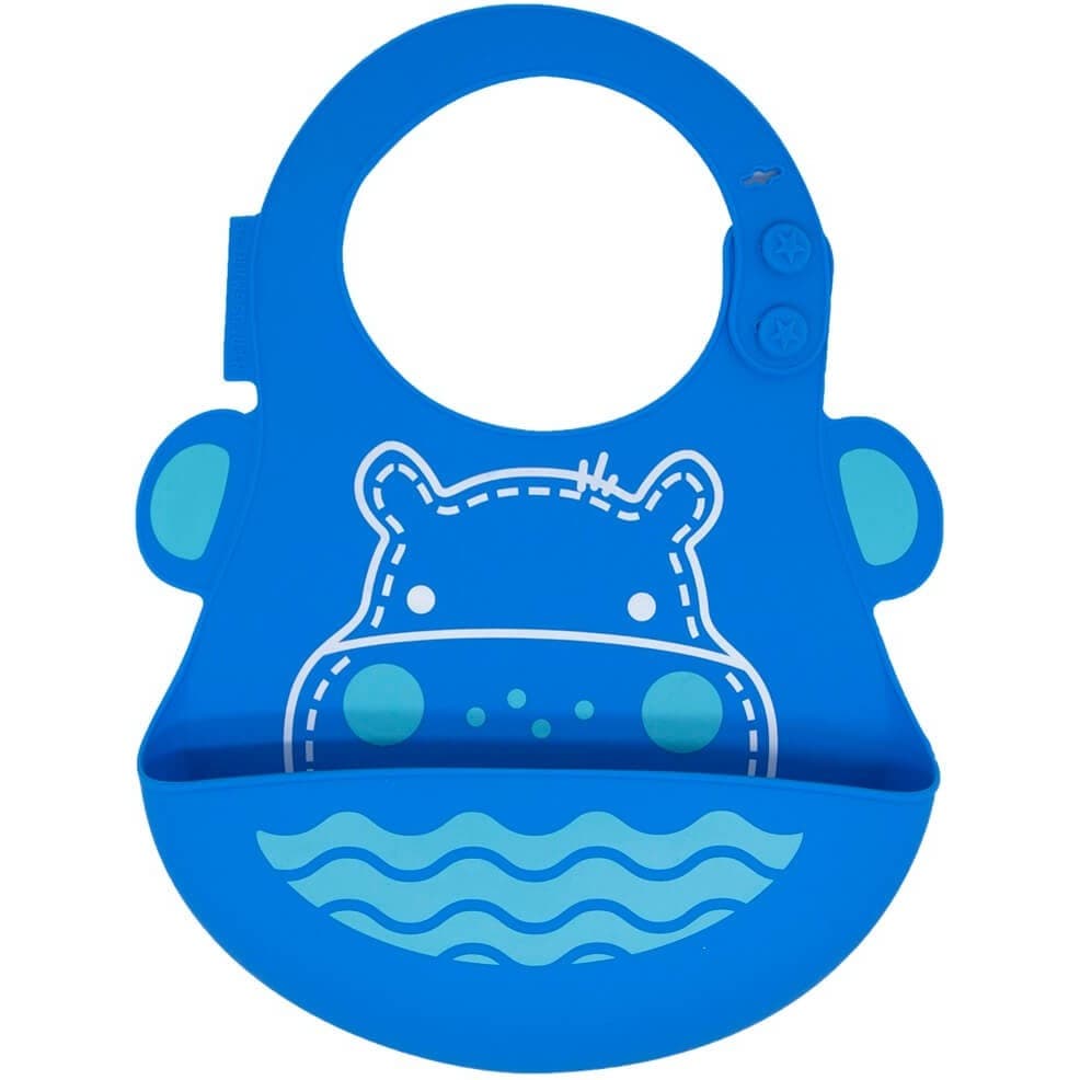 Babador em Silicone Hipopótamo Azul - Marcus & Marcus