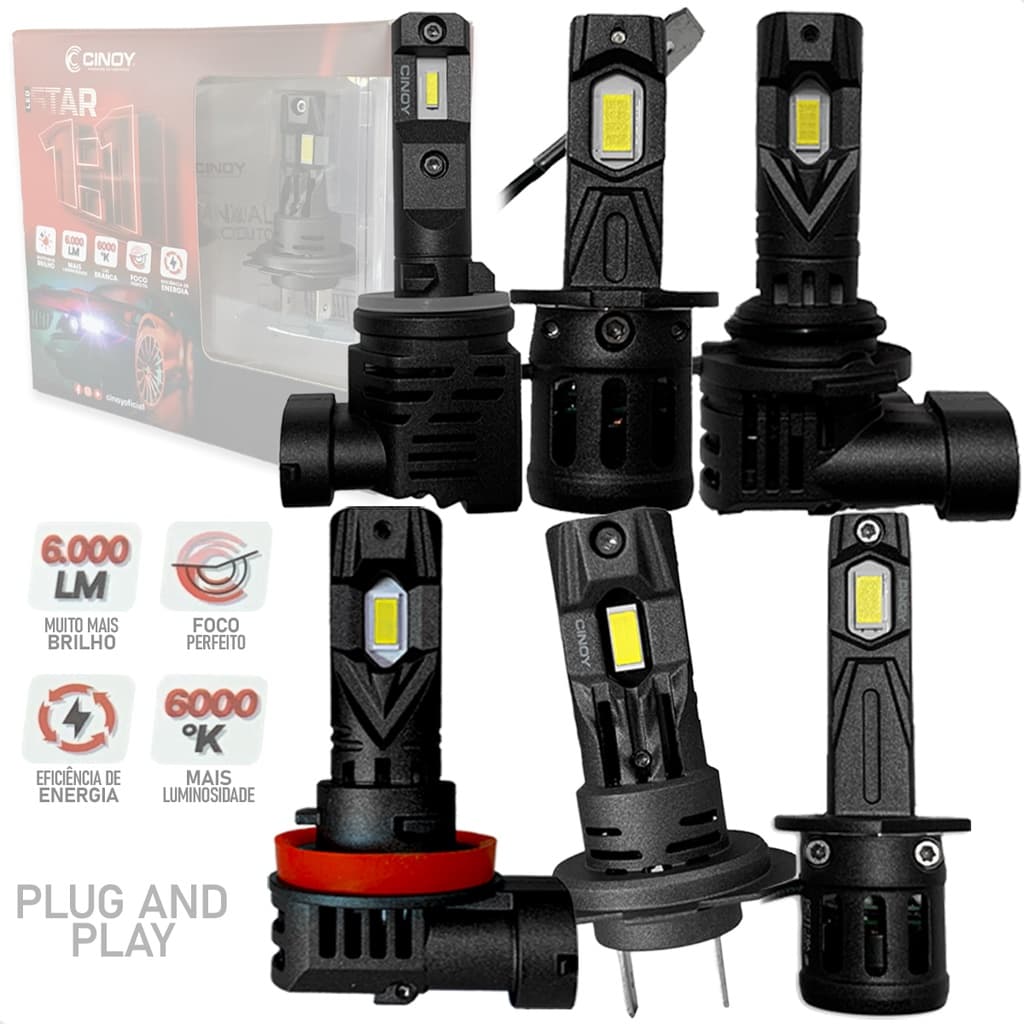 Lâmpada Cinoy Super Branca LED Star Mini 1:1 Encaixe Original 6000K 6000LM