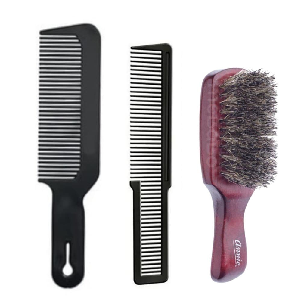 Kit Barbeiro Escovinha P/ Barba + 2 Pentes Corrido Cliper Comb