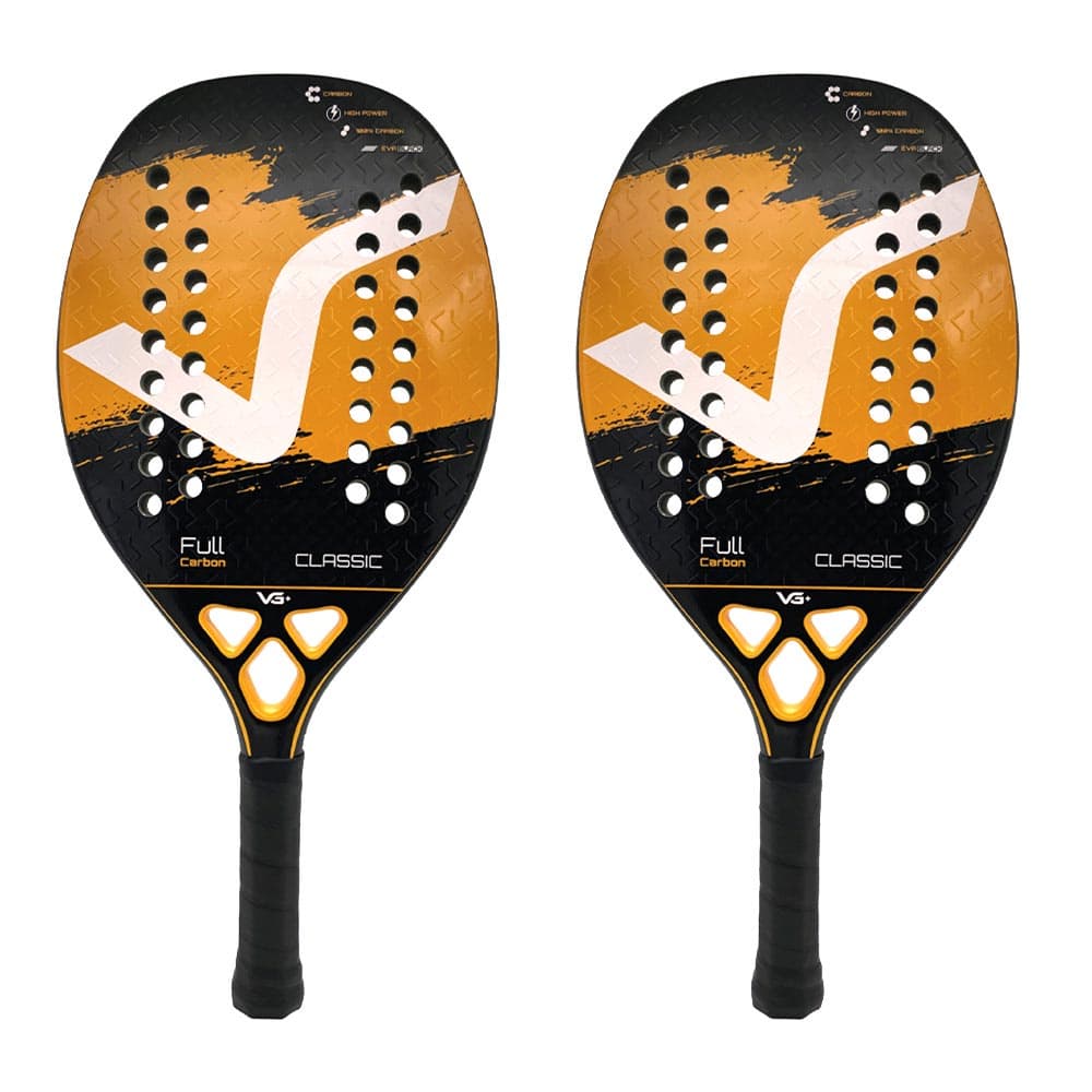 Kit com 2 Raquetes de Beach Tennis Classic Full Carbon Laranja VG Plus